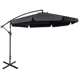 OUTSUNNY 2.7m Garden Cantilever Banana Parasol Sun Shade w/ Crank - Black | TJ Hughes