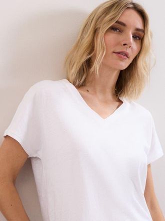 Phase Eight Saphiya Slub Cotton V-Neck T-shirt in White at Nordstrom, Size X-Large