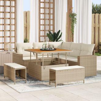 vidaXL Garden Sofa Set Height-Adjustable 8 pcs Beige Poly Rattan vidaXL