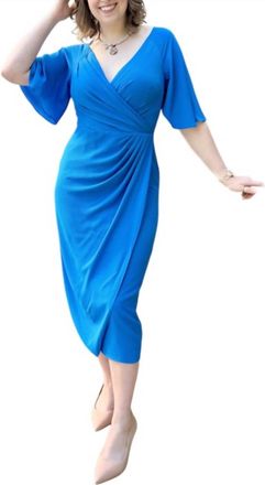 Donna Morgan Side Drape Midi Dress In Sea Blue