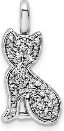 Diamond2Deal Sterling Silver Rhodium 0.25ct. Black & White Diamond Reversible Cat Pendant