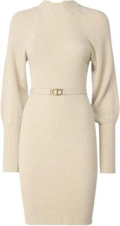 Twinset Gebreide Jurk Roomwit - Dames - Kleedjes - Beige - L - Kleedjes