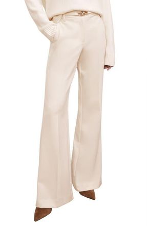 Reiss Leona Belted Flare Hem Pants in Cream at Nordstrom, Size 14 Us