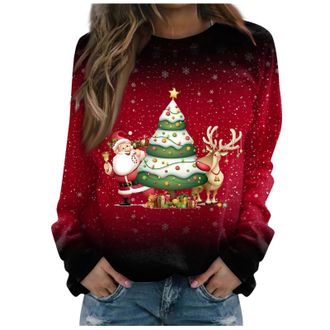Generic Ladies Sweatshirts Oversized Christmas Crewneck Jumpers Novelty Loose Pullover Tops Work Officce Soft Blouse Lightweight Comfort Holiday Sweatshirt Cl