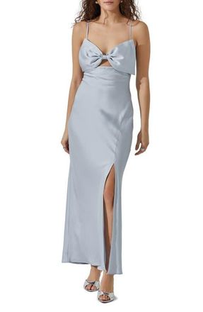 ASTR the Label Bow Sleeveless Satin Maxi Dress in Ice Blue at Nordstrom, Size X-Small