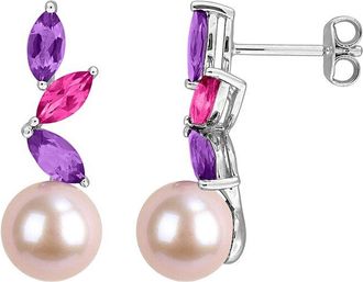 Rina Limor Silver 1.40 Ct. Tw. Gemstone & 8-8.5Mm Pearl Earrings