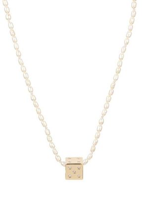 Adina Reyter Genuine Seed Pearl Dice Pendant Necklace in Yellow Gold at Nordstrom, Size 16