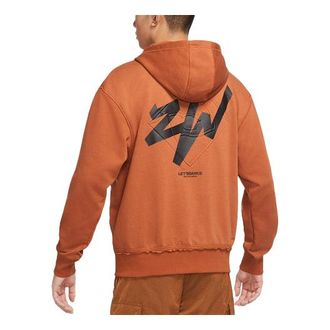 Air Jordan Mens Air Jordan Zion Alphabet Printing Retro Hooded Zipper Jacket Brown DJ5870-246