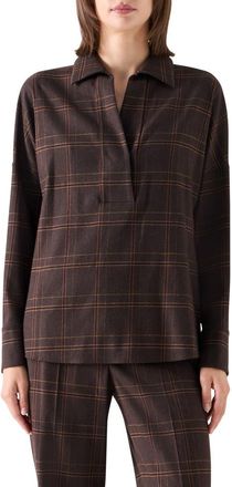 Akris Plaid Wool Blend Flannel Top in Espresso-Caramel at Nordstrom, Size 12