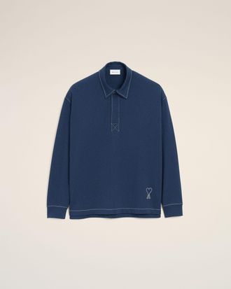 Ami Blue Cotton Long Sleeves Ami De Coeur Polo Blue - XXL - for Men