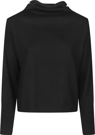 Aragona Cropped Black Virgin Wool Turtleneck Sweater