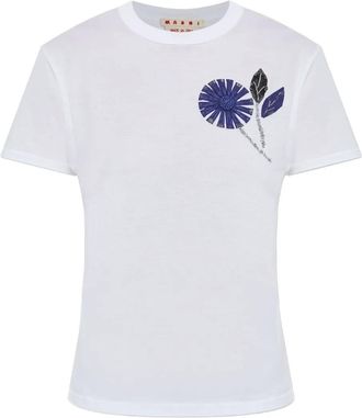 Marni T-shirt con fiori ricamati - Bianco
