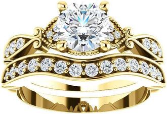 Pompeii3 1 1/2ct Diamond Vintage Engagement Matching Wedding Ring Set 14k Gold Yellow