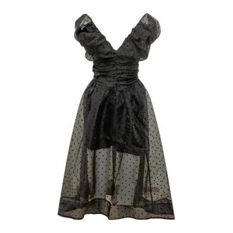 Ganni Midi Dresses, female, Black, Size: XS Organza Ruched Dress