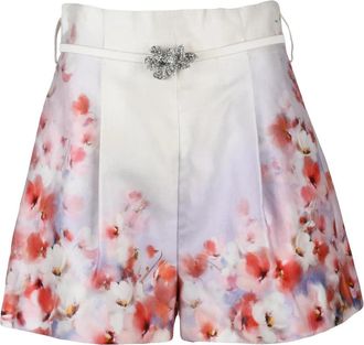 Zimmermann White Silk-Blend Floral Shorts