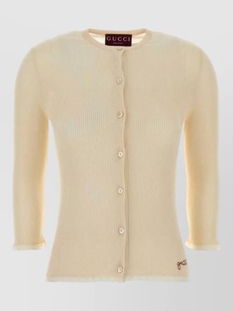 Gucci cotton cardigan ribbed texture frayed hem