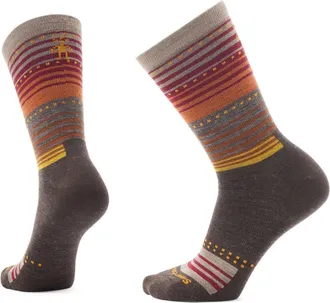 Smartwool Womens Everyday Stitch Stripe Crew Socks Brown XL