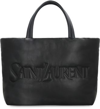 Saint Laurent Mens Quilted Leather Tote Black Metal Bags