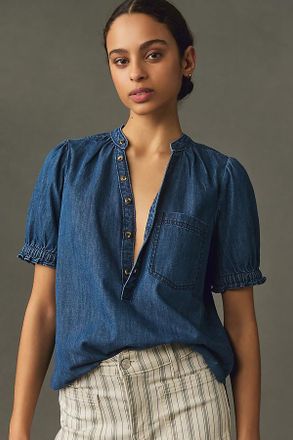 Pilcro The Aly Denim Puff-Sleeve Blouse by Pilcro