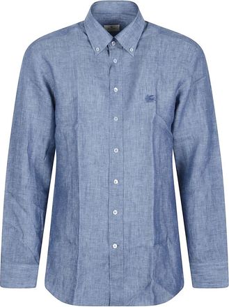 Etro Button-down overhemd met logo - Heren - Casual Overhemden - Blauw - L - Katoen - Overhemden