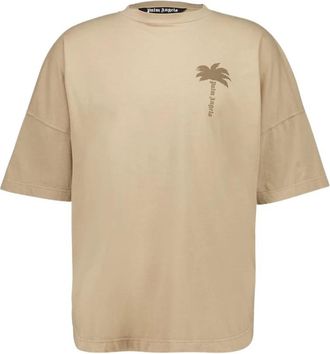 Palm Angels Beige Oversized Palm T-Shirt - Heren - T-shirts - Beige - XS - Katoen - Tops