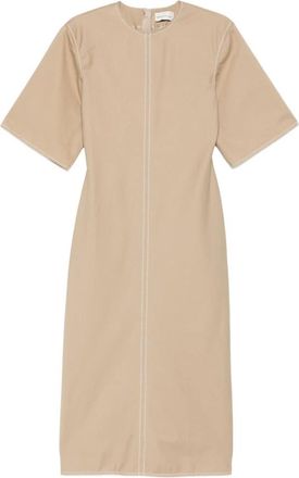 Ami Cotton Lange Getailleerde Jurk - Dames - Casual kleedjes - Beige - S - Leer - Kleedjes
