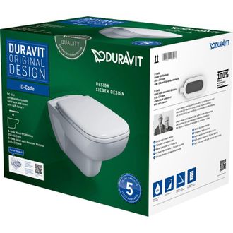 Duravit Duravit - D-code Inodoro Suspendido, Lavable, Sin Borde, 355x545mm