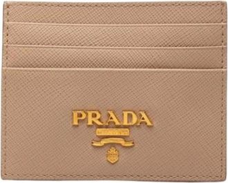 Prada Pre-owned Vintage Business card case - Dames - Pre-owned - Beige - Maat: ONE Size Leer