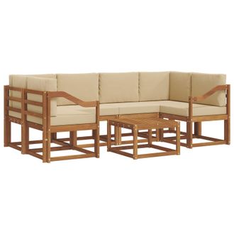 vidaXL Conjunto De Sof&aacute;s De Exterior Con Coj&iacute;n 7 Pcs Natural Y Beige Vidaxl