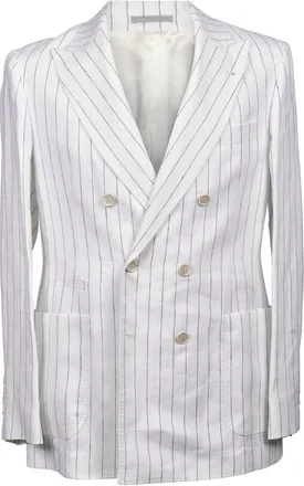 Brunello Cucinelli White Linen Striped Suit, Brand Size 48 (US Size 38)