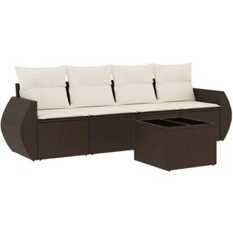 vidaXL Vidaxl - Set Comedor De Jard&iacute;n 5 Piezas Y Cojines Rat&aacute;n Sint&eacute;tico Marr&oacute;n