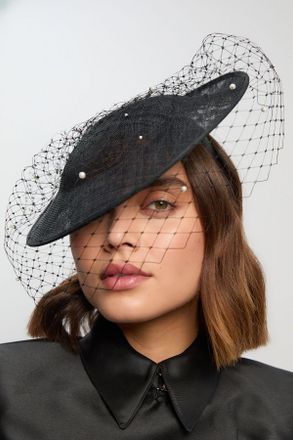 Karen Millen Womens Pearl & Net Fascinator - Black - One Size