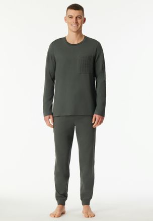 Schiesser Schlafanzug SCHIESSER Modern Nightwear, Herren, Gr. 48, dunkelgr&uuml;n, Single Jersey, Obermaterial: 100% Baumwolle, bequem lang, Rundhals, Homewear-Sets 