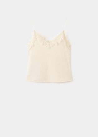Mango Lace-trimmed top grezzo - Donna - XS - MANGO