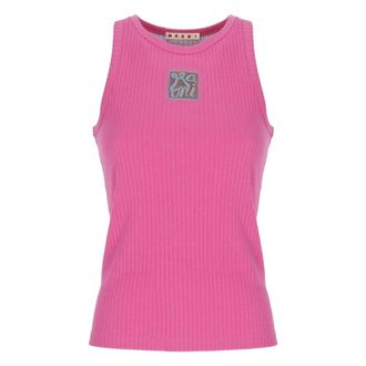 Marni Sleeveless Tops, female, Pink, Size: 2XS Logo Patch Tank Top