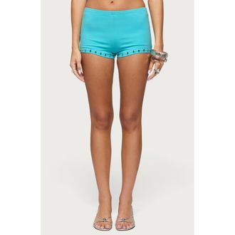 Edikted Ariadna Studded Micro Shorts in Turquoise at Nordstrom, Size X-Large