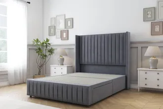 Sloomy Marlborough Plush Divan Base 2 Drawers 54 Headboard 12Footboard in Dark Grey | Size: Super King