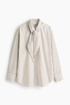 H&M Shirt With Scarf in White/striped at Nordstrom, Size X-Small