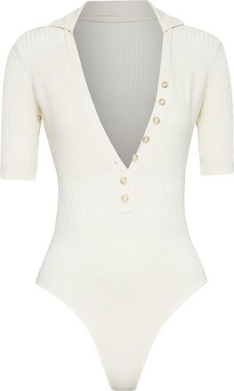Jacquemus Le Body Yauco ivory viscose blend ribbed knit polo bodysuit top FR36 S