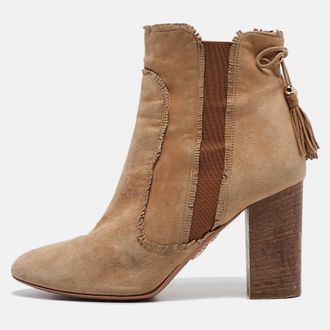 Aquazzura Brown Suede Tassel Accents Boots