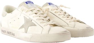 Golden Goose Mens Super Star Sneakers - Golden Goose Deluxe Brand Leather White Calfskin Shoes