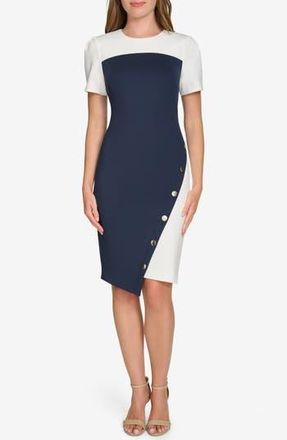 Tommy Hilfiger Asymmetric Scuba Sheath Dress in Sky Capt/i at Nordstrom Rack, Size 16