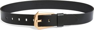 AllSaints Western Hexagon Buckle Leather Belt in Black /Warm Brass at Nordstrom Rack, Size X-Large