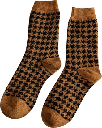 Generic socks women ankle Comfy Ladies Hiking Walking Boot Sock Womens Winter And Winter Wool Fleece Mid Tube Houndstooth Printing Warm Stockings Socks Girls 