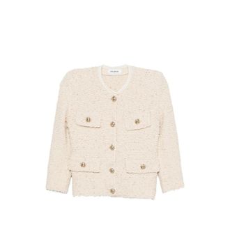 Balmain Boucl&eacute;-knit Frayed Jacket