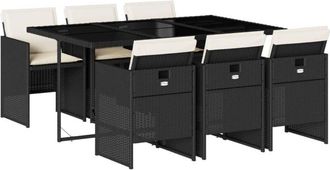 vidaXL Vidaxl - Set De Comedor De Jard&iacute;n 7 Pzas Y Cojines Rat&aacute;n Sint&eacute;tico Negro