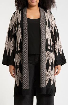 T Tahari Print Longline Duster in Black/Taupe Heather at Nordstrom Rack, Size 2X