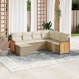 vidaXL Vidaxl - Set Sof&aacute;s De Jard&iacute;n 7 Piezas Y Cojines Rat&aacute;n Sint&eacute;tico Beige