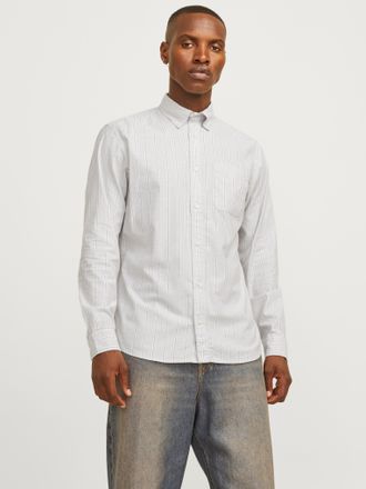 Jack & Jones Langarmhemd JACK & JONES JPRBROOK OXFORD SHIRT L/S NOOS, Herren, Gr. M, N-Gr, beige (pure cashmere stripes:slim fit), Web, Obermaterial: 97% Baumwolle