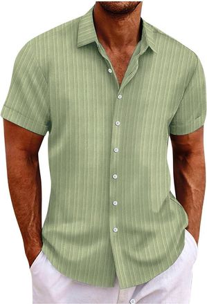 Generic Mens Short Sleeve Shirt Stretch Stain Shield Plain Shirts Regular Fit Business Blouse Casual Smart Button Down T-Shirt,Green,XL